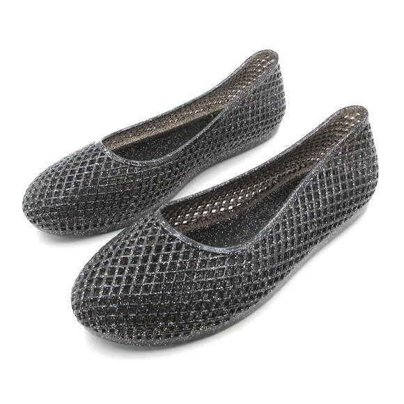 Lurneyt Women's Glitter Jelly Flexible Ballet Flats Breathable Mesh Design - Picture 1 of 5